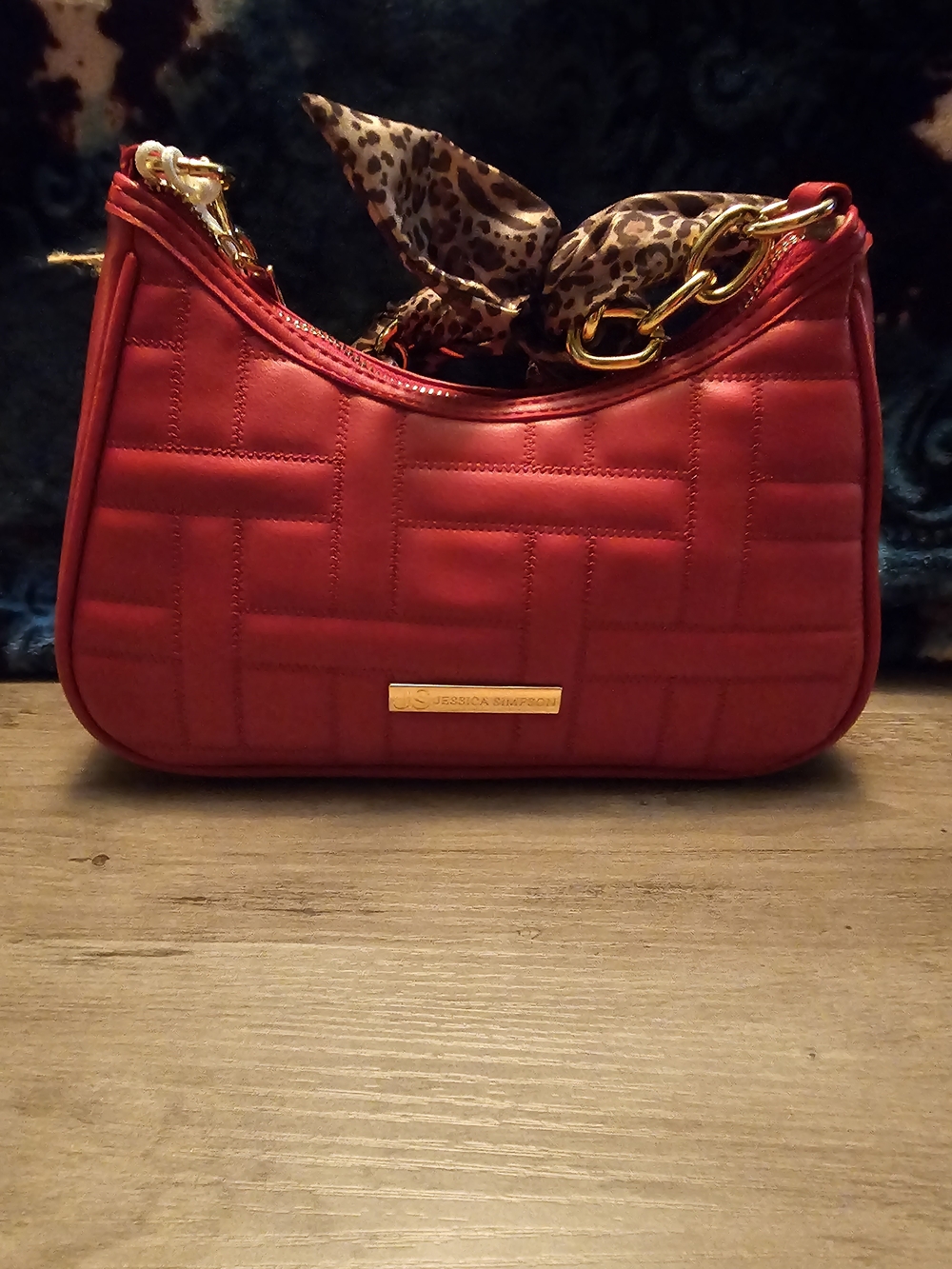 Jessica Simpson Red Quilted Shoulder Bag with Gold Chain